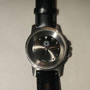 Elegant K&R Black Leather Women's Watch